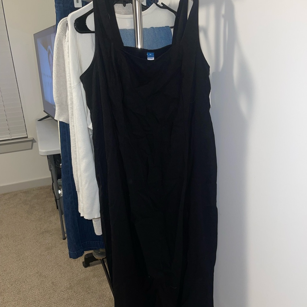 Linen Style Fabric Black Sleeveless Dress